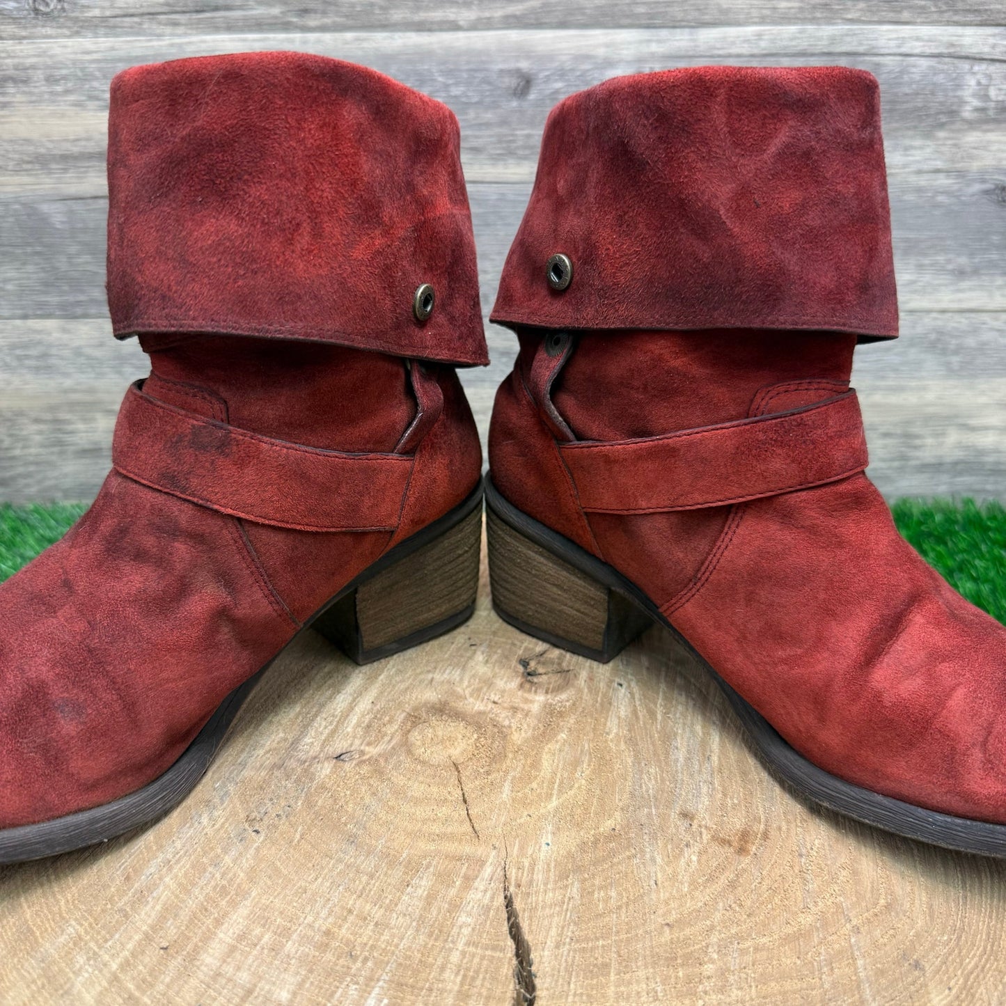 Donald J. Pliner Women - Size 7M - Red Suede Harness Boots Style Danee