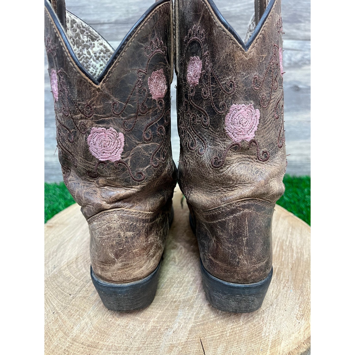 Smoky Mountain Youth - Size 3D - Brown Rose Design Snip Toe Cowboy Boots 3771C