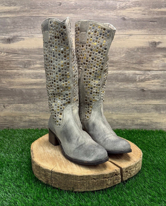 Diba True Women - Size 8.5 - Gray Studded Tall Suede Boots Style What To Do