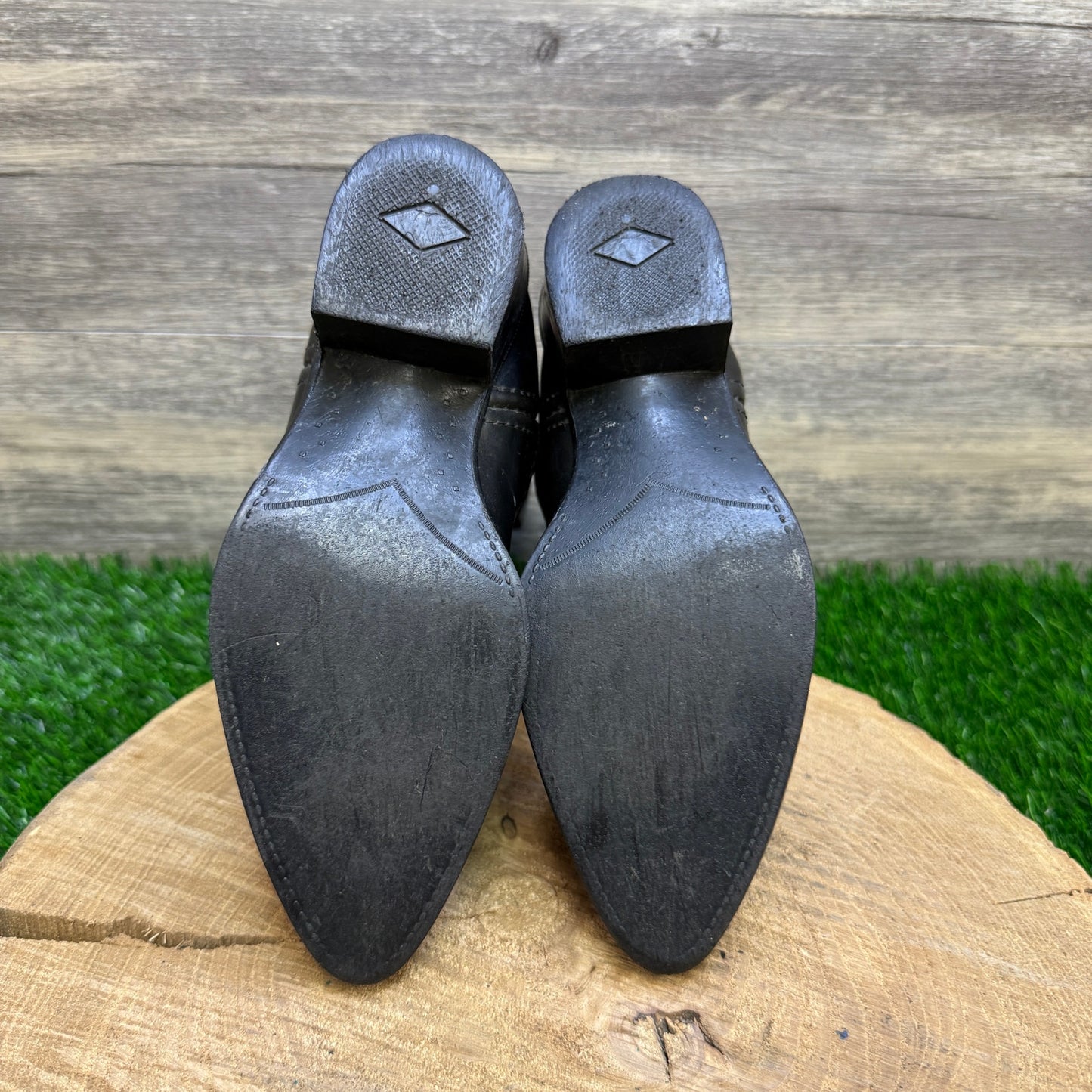 Texas Youth - Size 1D - Vintage Black Faux Leather Cowboy Boots Style C1890