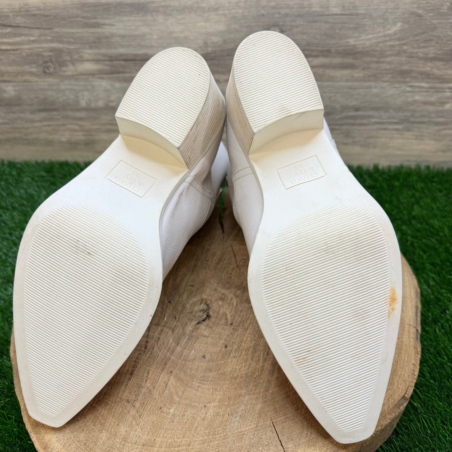 Crown & Ivy Women - Size 9.5M - White Faux Leather Ankle Boots Dolly