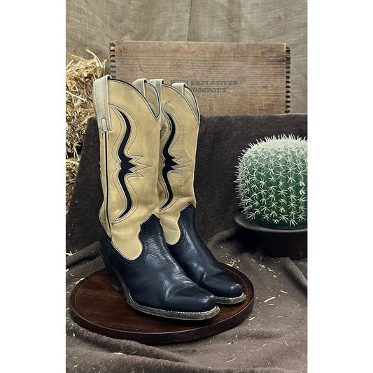 Frye Women - Size 7B - Tan/Black Lizard Snip Toe Cowboy Boots Style 7046