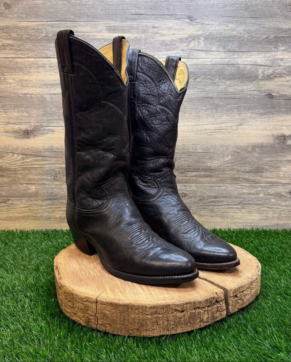 Justin Men - Size 8.5D - Vintage Black Bull Shoulder Western Cowboy Boots V5460