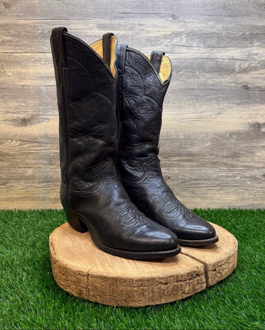 Justin Men - Size 8.5D - Vintage Black Bull Shoulder Western Cowboy Boots V5460