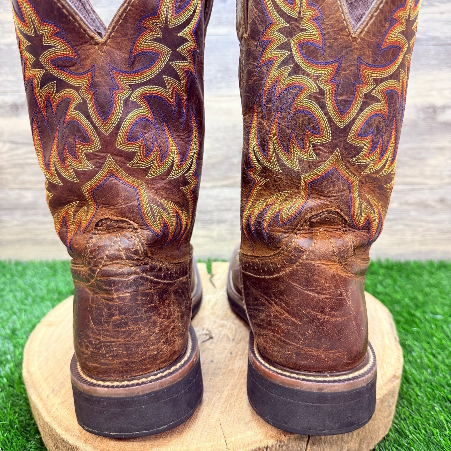 Justin Men - Size 8.5D - Driller Brown Square Toe Work Cowboy Boots WK4681