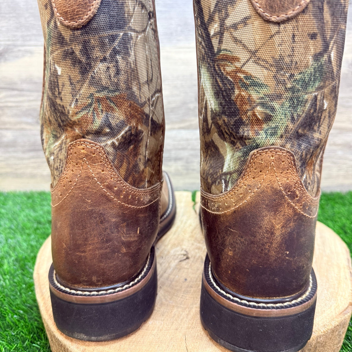 Justin Men - Size 9D - Brown Camo Trekker Square Toe Cowboy Work Boots WK4676