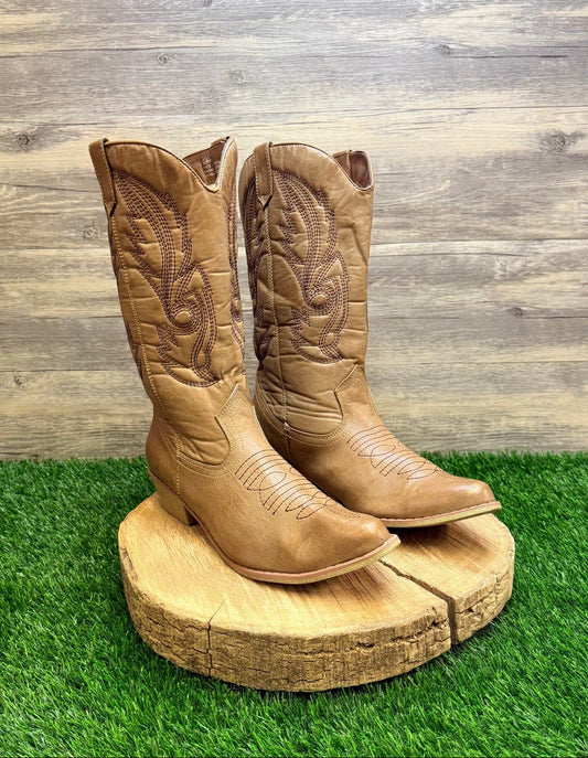 Coconuts Women - Size 11M - Tan Faux Leather Cowboy Boots Gaucho