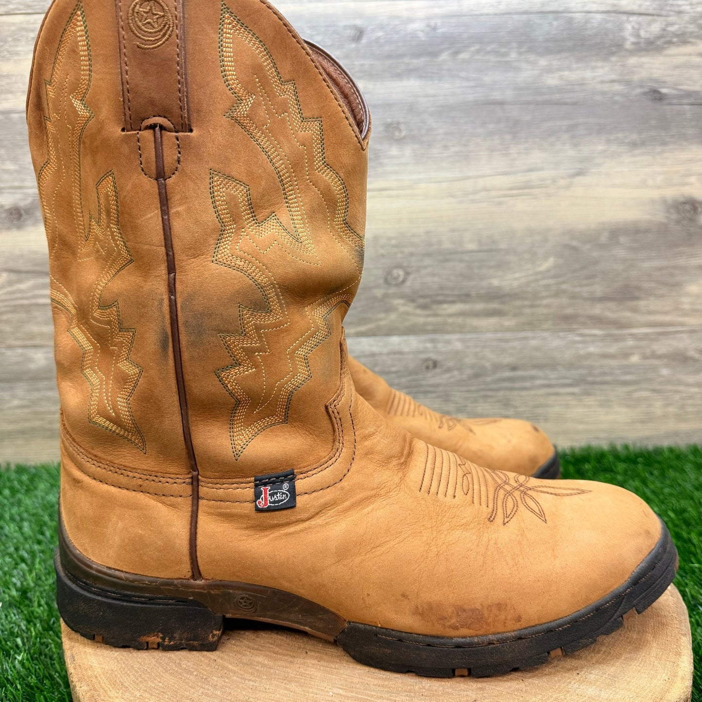 Justin Men - Size 10D - Tan George Strait Western Cowboy Boots 9013