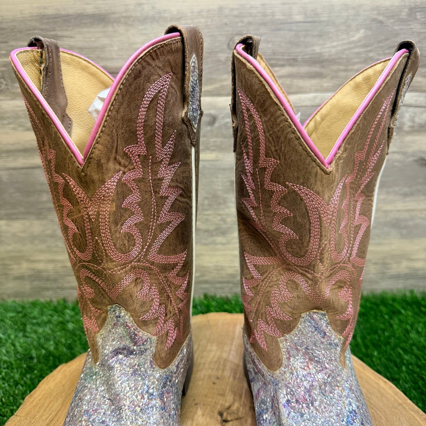 Smoky Mountain Youth - Size 5R - Tan Glitter Square Toe Cowboy Boots 3250Y