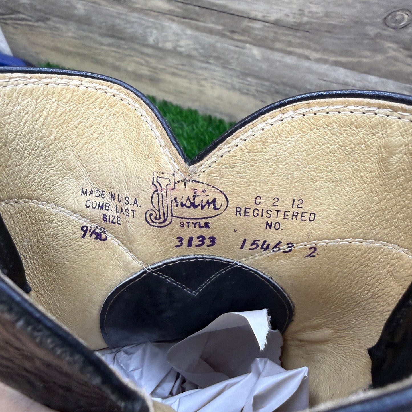 Justin Men - Size 9.5B - Vintage Black Roper Western Cowboy Boots Style 3133