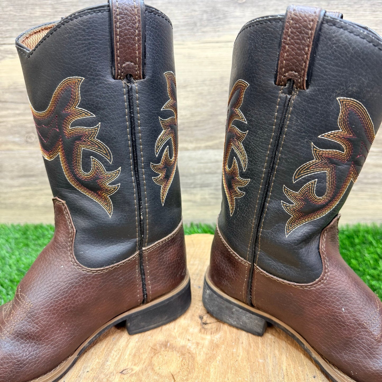 Austin Trading Youth - Size 12 - Brown / Black Boys Square Cowboy Boots 1014