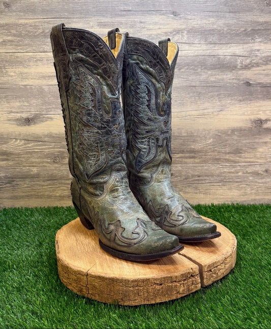 Corral Women - Size 10.5M - Distressed Green Eagle Snip Toe Cowboy Boots A2206