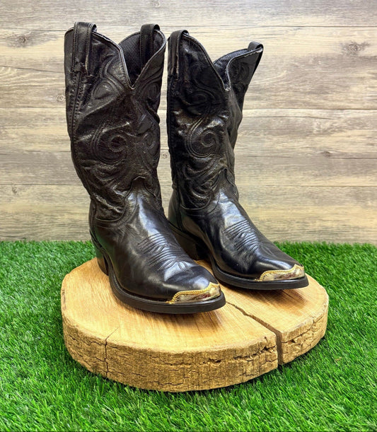 Unknown Men - Size 8EE - Black Toe Plate Faux Leather Cowboy Boots 5360