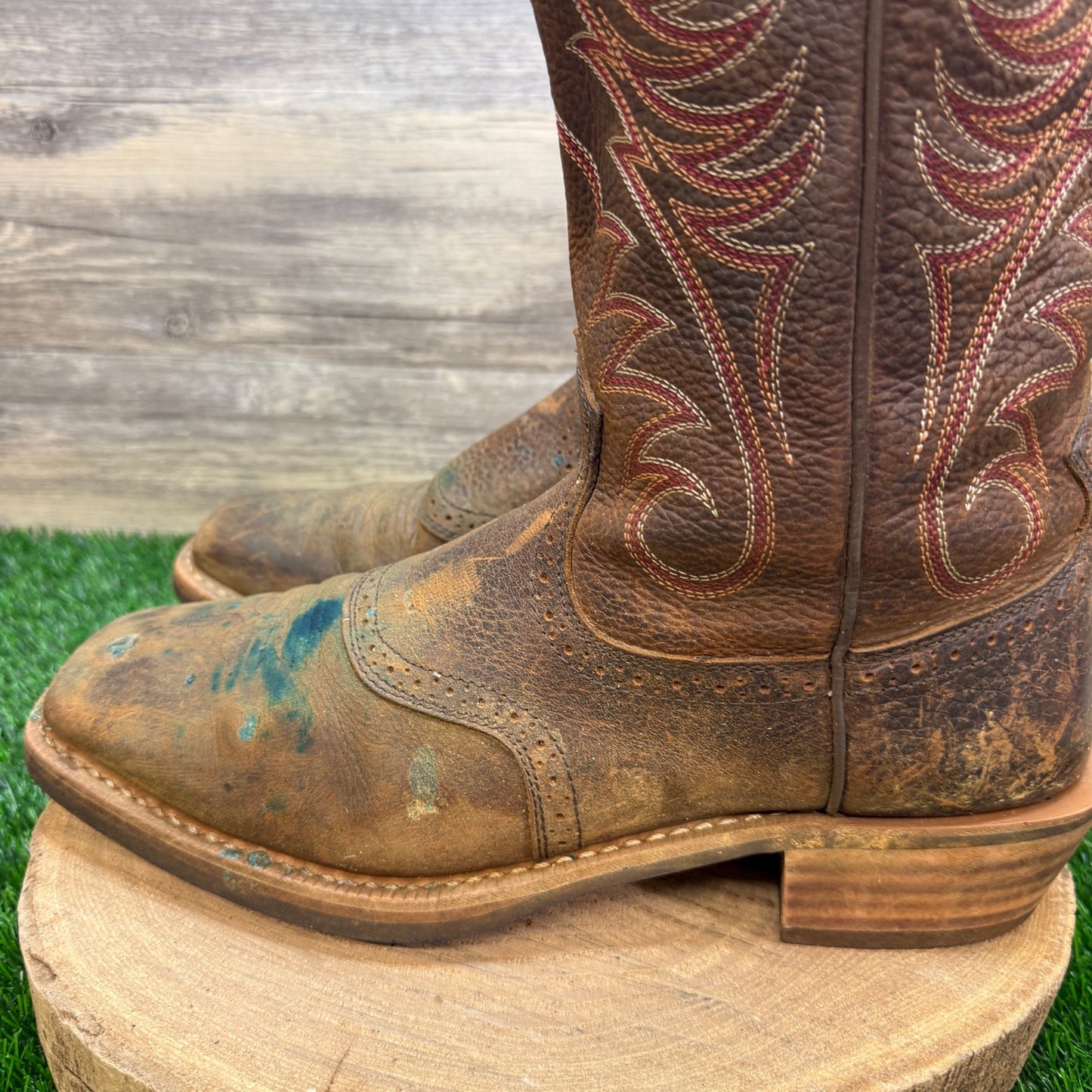 Ariat Men - Size 13D - Brown/Red Square Toe Western Cowboy Boots Style 10012788