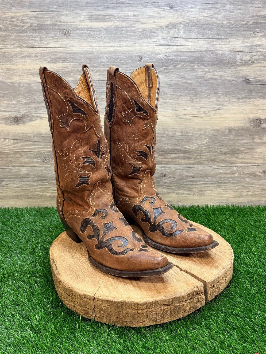 JB Dillon Women - Size 10B - Brown Lizard Inlay Cowboy Boots JBW2213
