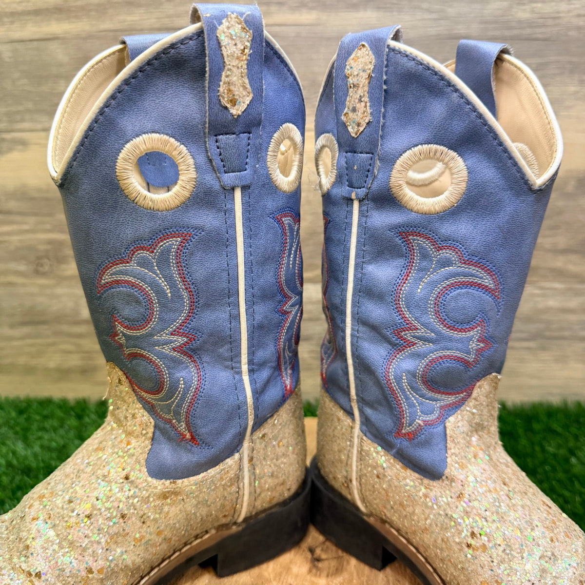 Old West Youth - Size 13D - Blue Glitter Square Toe Cowboy Boots VB9182d