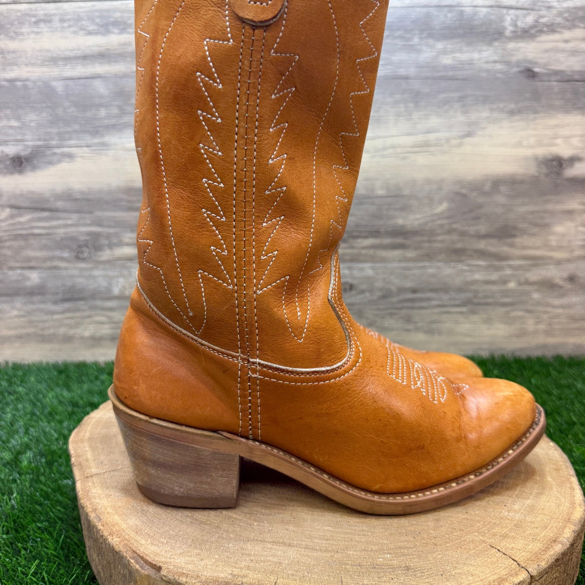 Landis Men - Size 7D - Vintage Carmel Leather Western Cowboy Boots Style 94046