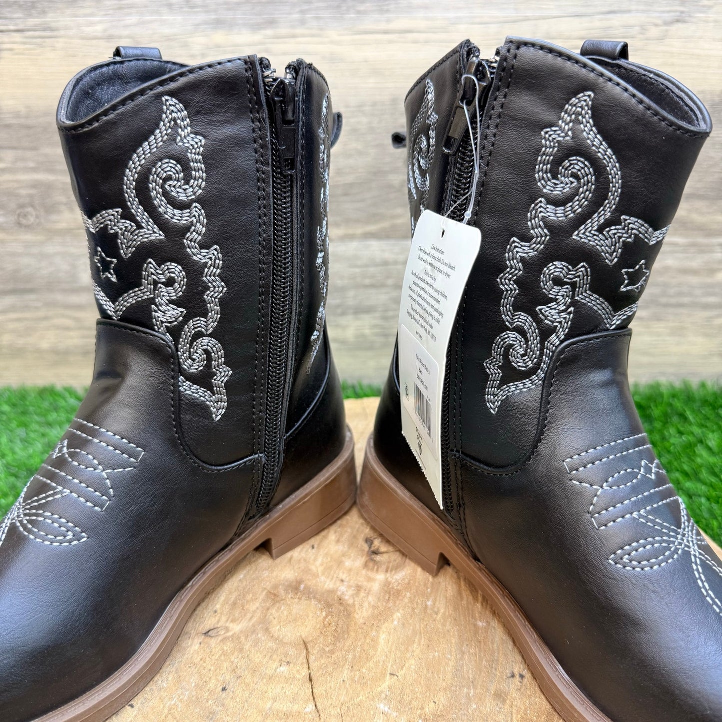 NEW Pawz Youth - Size 1 - Black Western Faux Leather Cowboy Boots