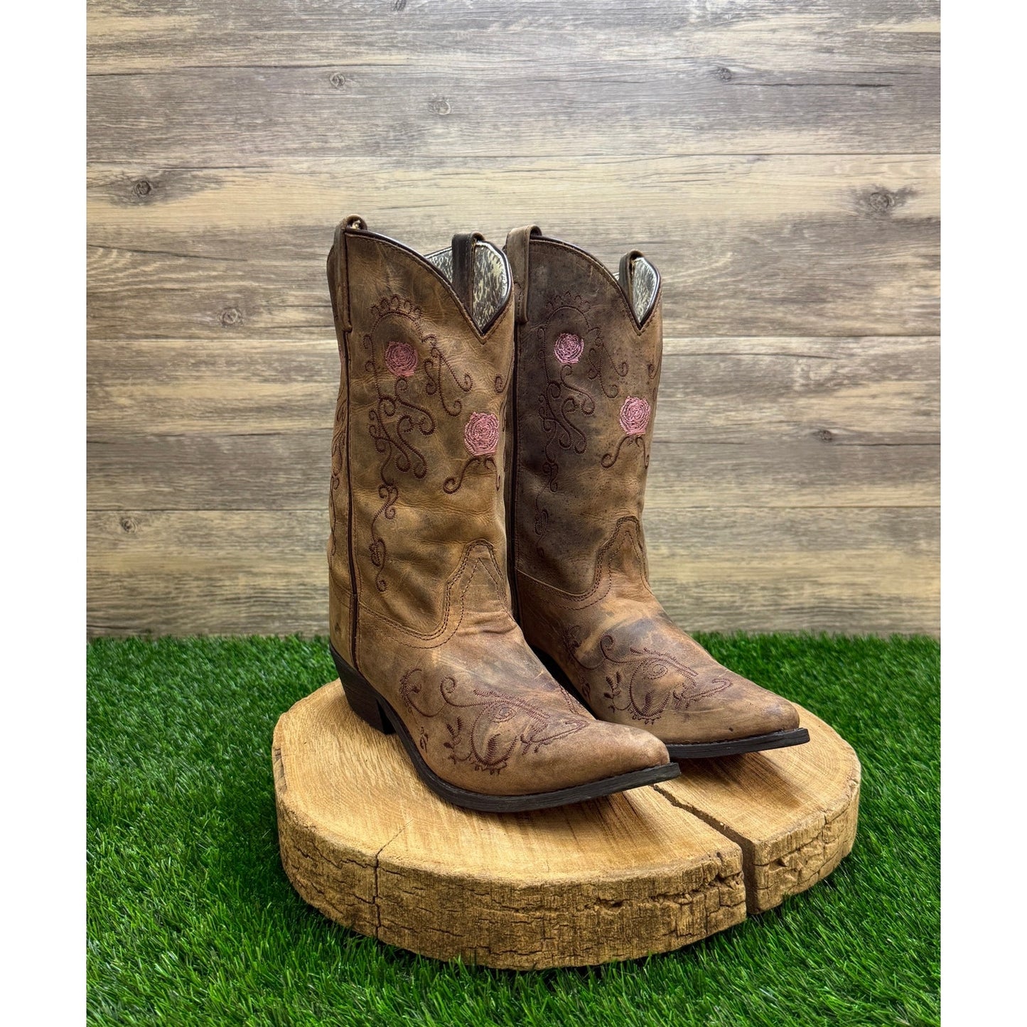 Smoky Mountain Youth - Size 7R - Brown/Pink Floral Cowboy Boots Style 3771Y