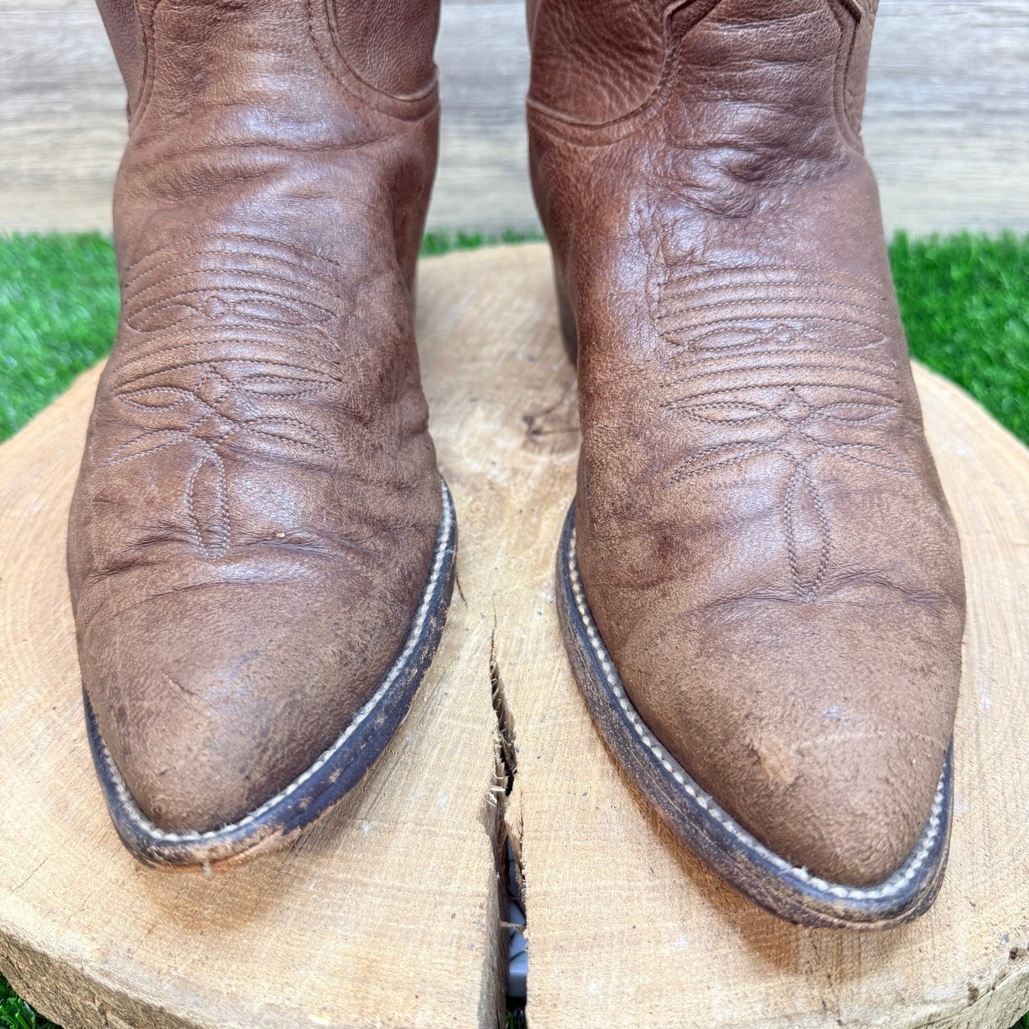 Larry Mahan Men - Size 10.5D - Vintage Brown Soft Leather Cowboy Boots LMM111