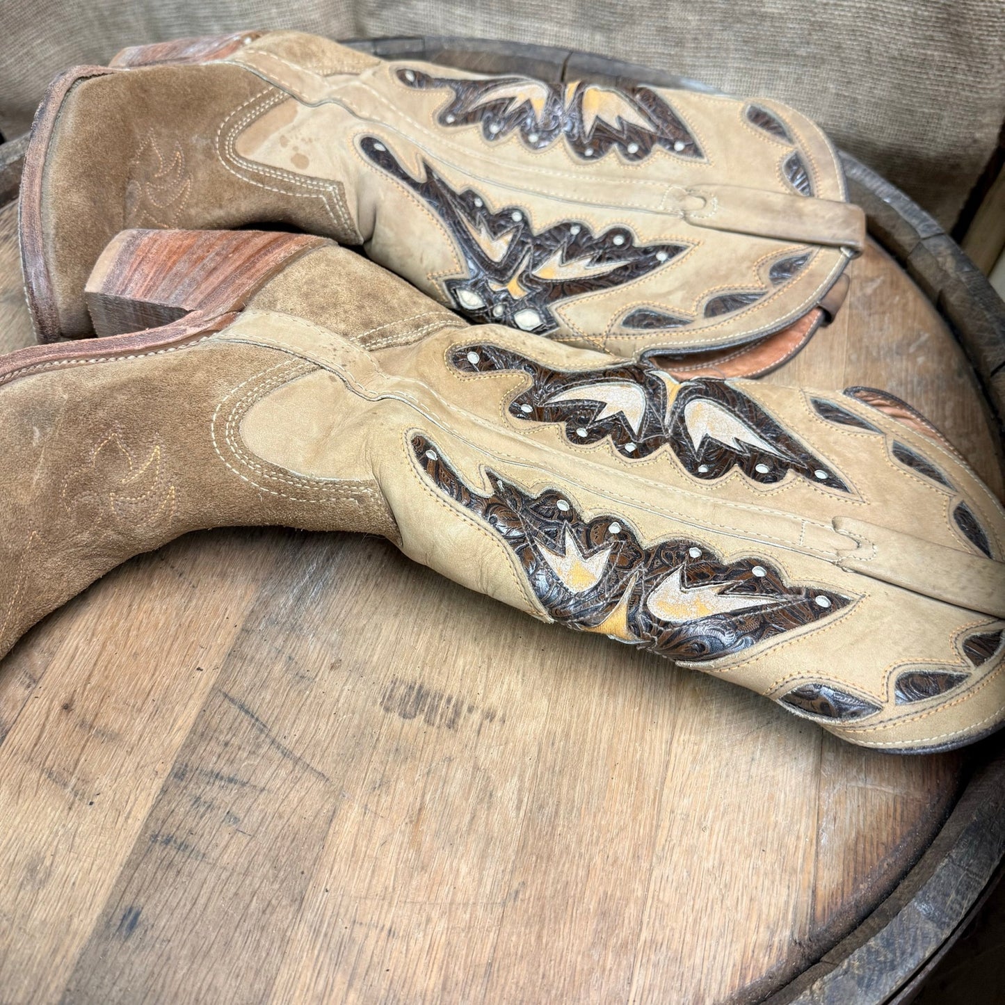 Miss Capezio Women - Size 6.5M - Tan Butterfly Western Cowboy Boots L486