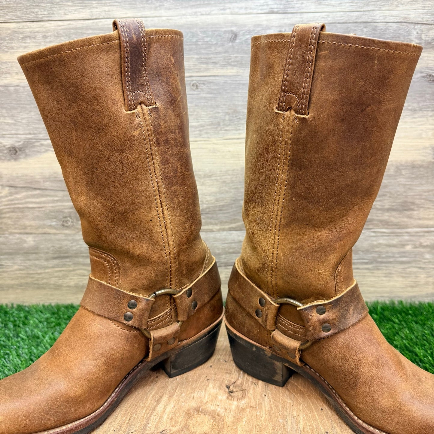 Frye Women - Size 6.5M - Tan Harness Moto Cowboy Boots 77300