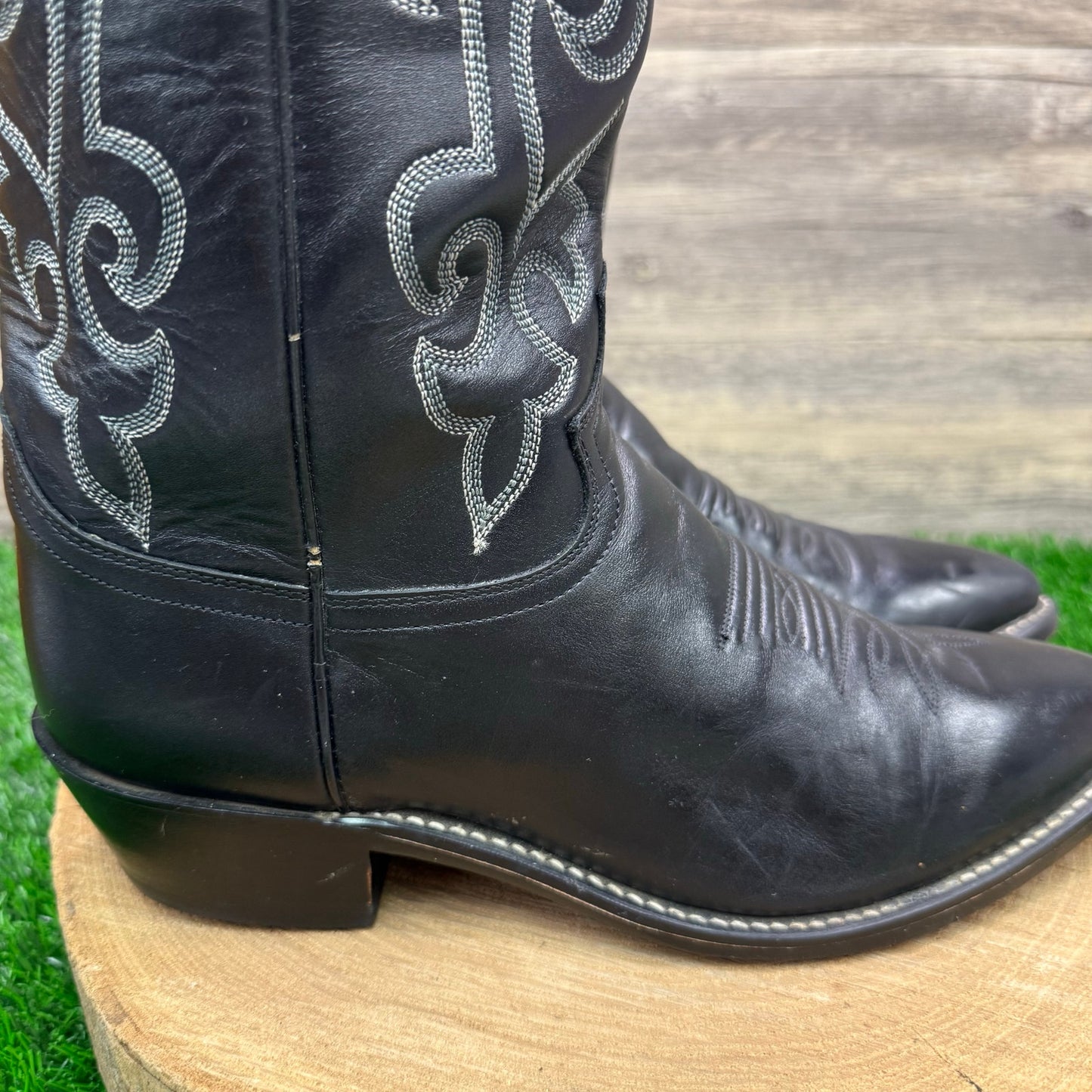 Justin Men - Size 8.5EE - Black Stitched Cowboy Boots Style 1408