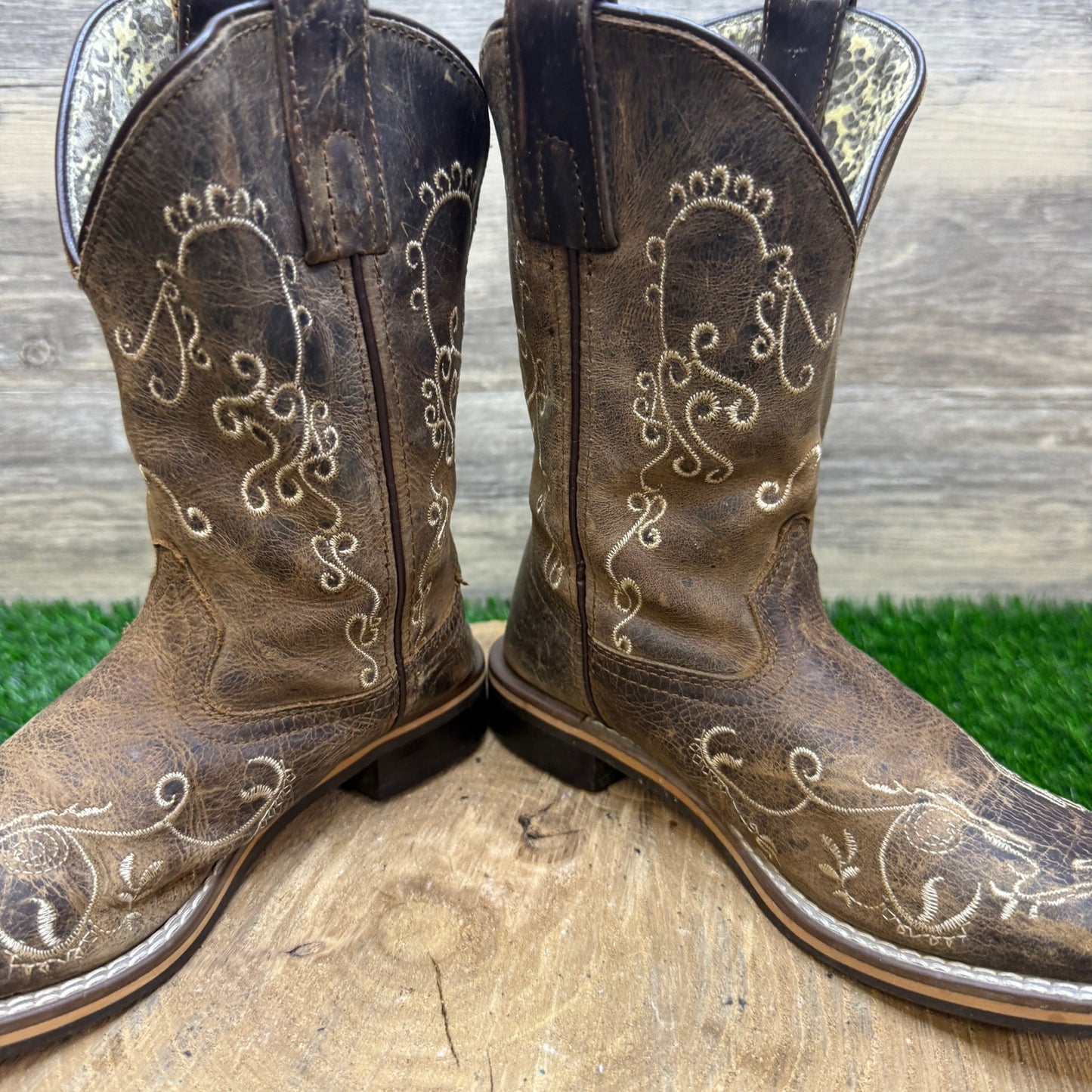 Smoky Mountain Youth - Size 1R - Brown Floral Square Toe Cowboy Boots 3845C