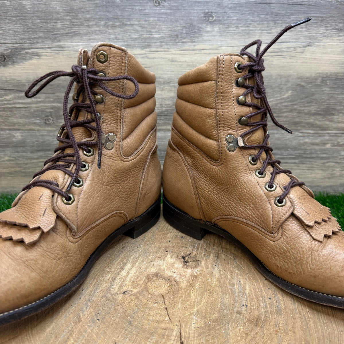 Justin Men - Size 10.5D - Beige Soft Leather Lace Up Cowboy Boots Style 448