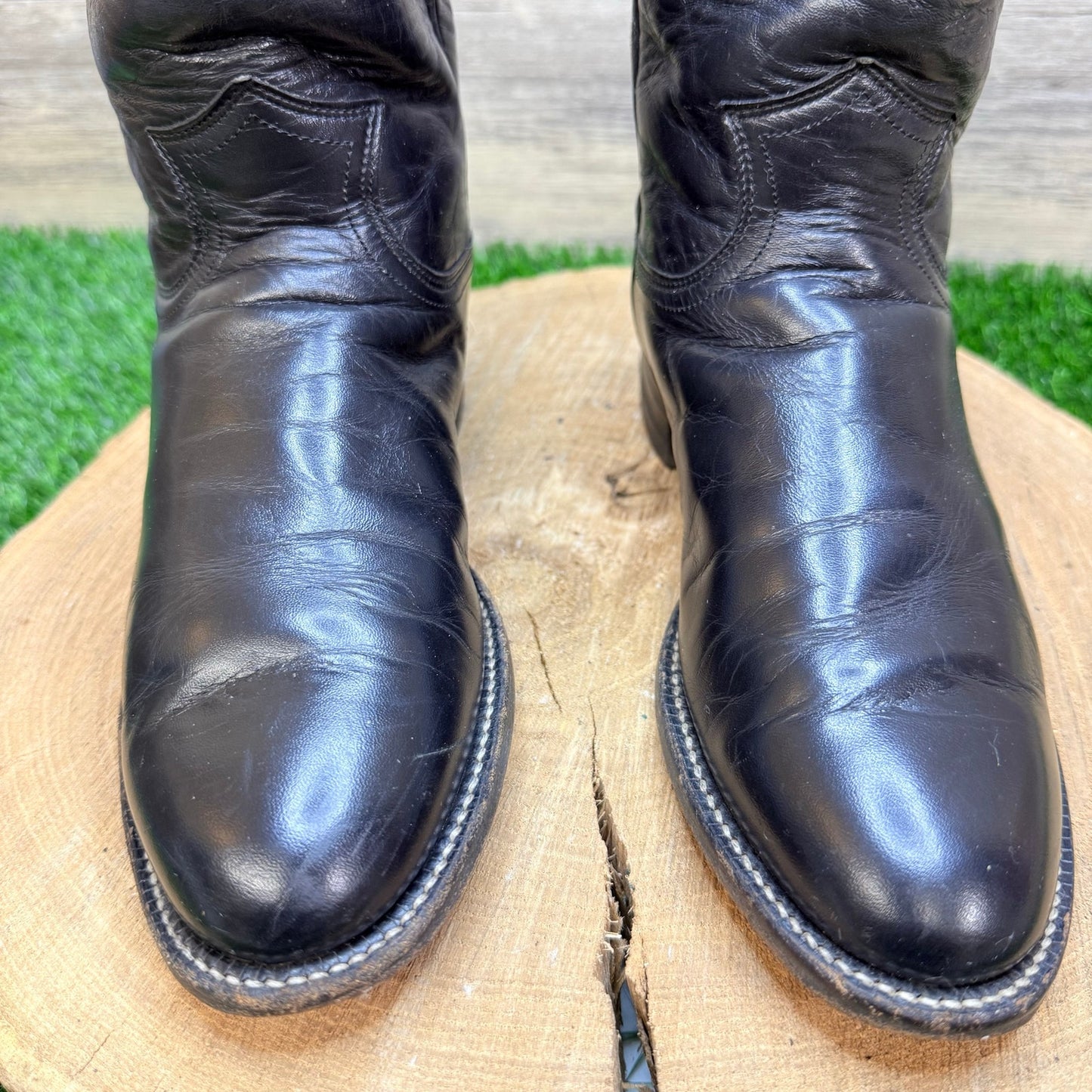 Justin Women - Size 5.5B - Vintage Black Roper Western Cowboy Boots L3703