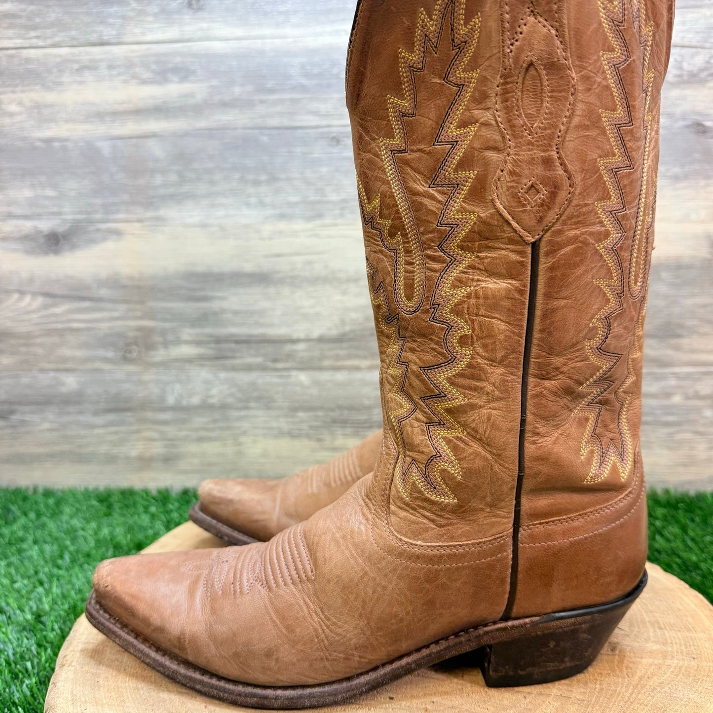 Old West Women - Size 7 - Tan Flame Snip Toe Western Cowboy Boots LF1529