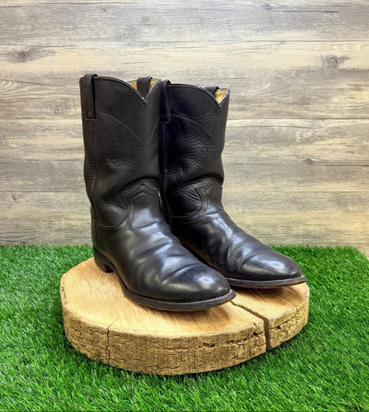 Justin Men - Size 9E - Vintage Black Roper Cowboy Boots 3133