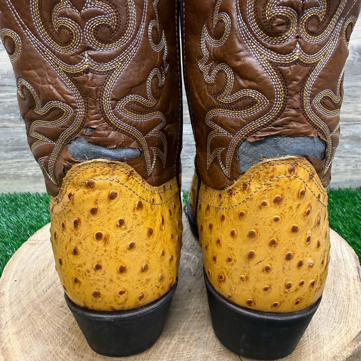Laredo Men - Size 12EW - Golden Stephenville Ostrich Print Cowboy Boots 68032