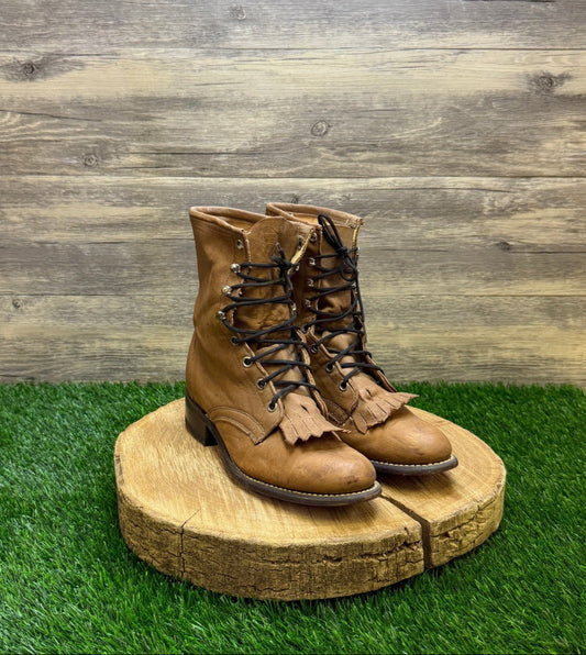 Laredo Women - Size 7.5M - Vintage Tan Lace Up Cowboy Boots Style 132