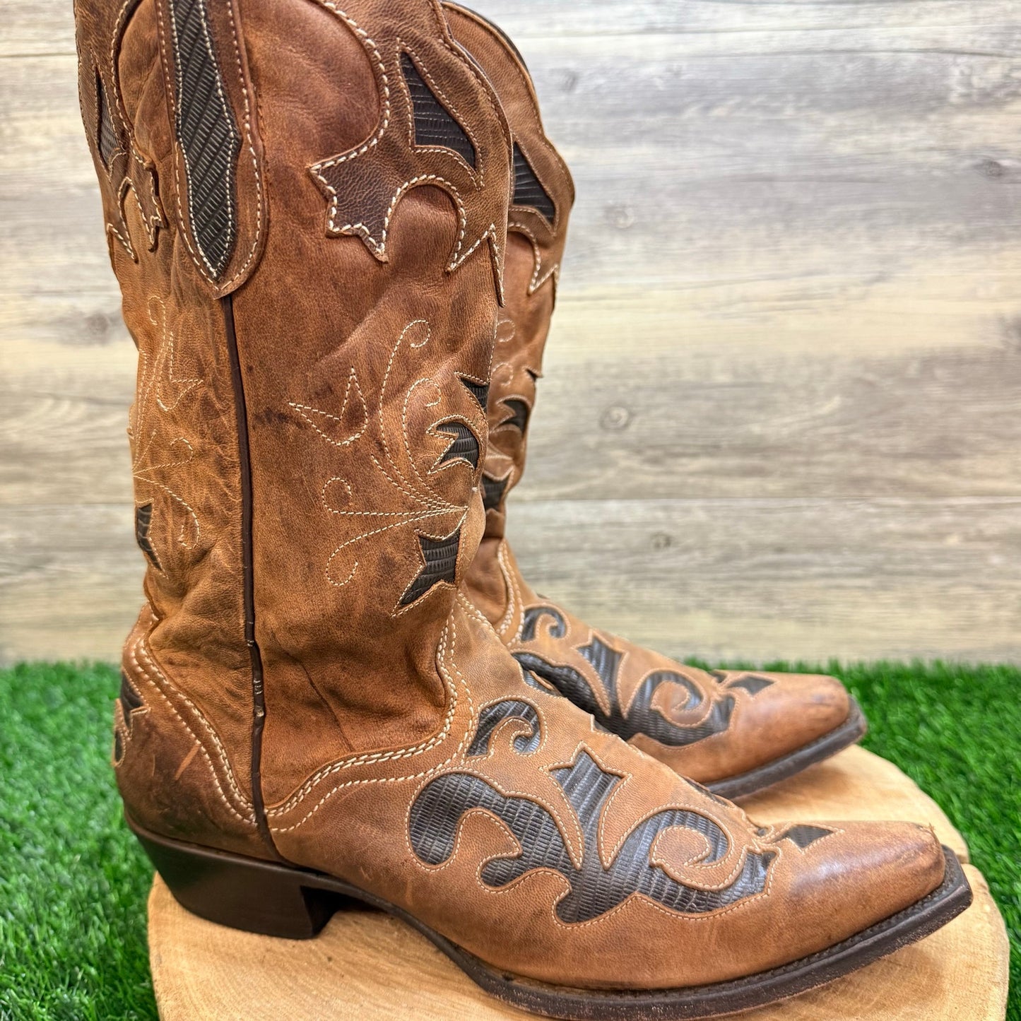 JB Dillon Women - Size 10B - Brown Lizard Inlay Cowboy Boots JBW2213