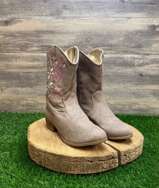 Magellan Youth - Size 5D - Beige/Pink Faux Leather Zipper Boots Style 172984