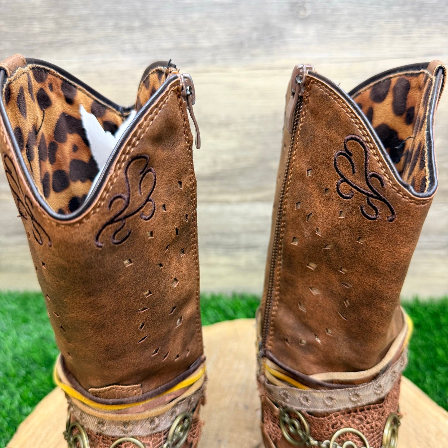 Rodeo Ropers Youth - Size 13M - Brown Zipper Cowboy Boots Carousel