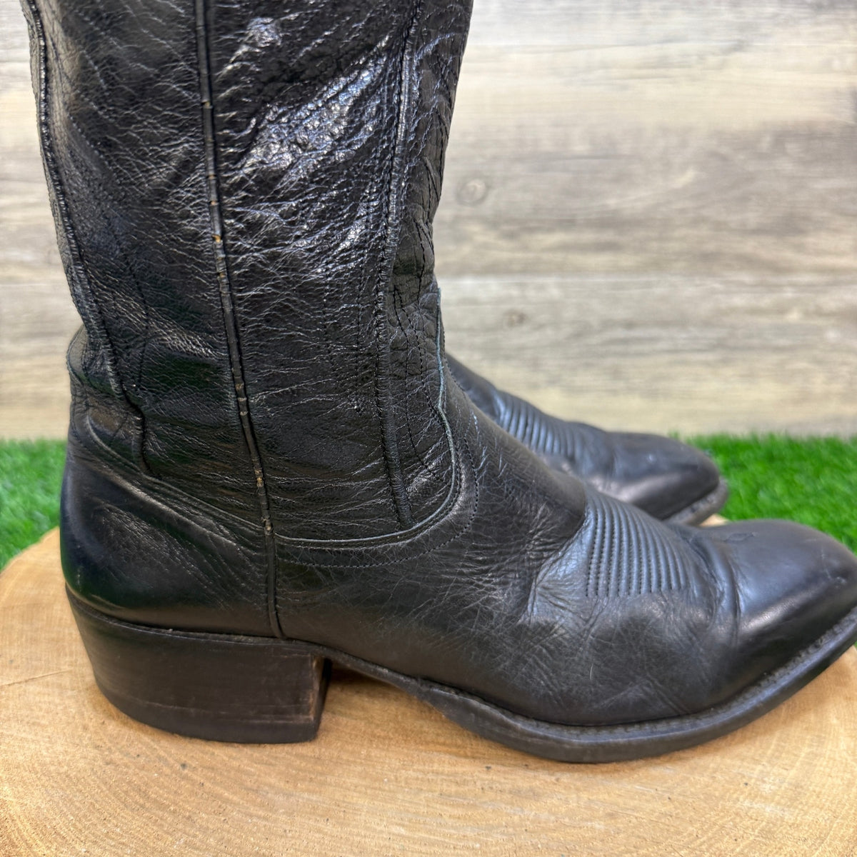 Dan Post Men - Size 8D - Vintage Black Goat Leather Cowboy Boots Style 6690