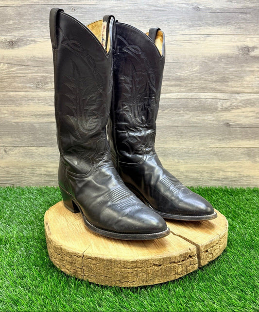 Tony Lama Men - Size 10.5D - Black Pampas Pull On Cowboy Boots VM2993
