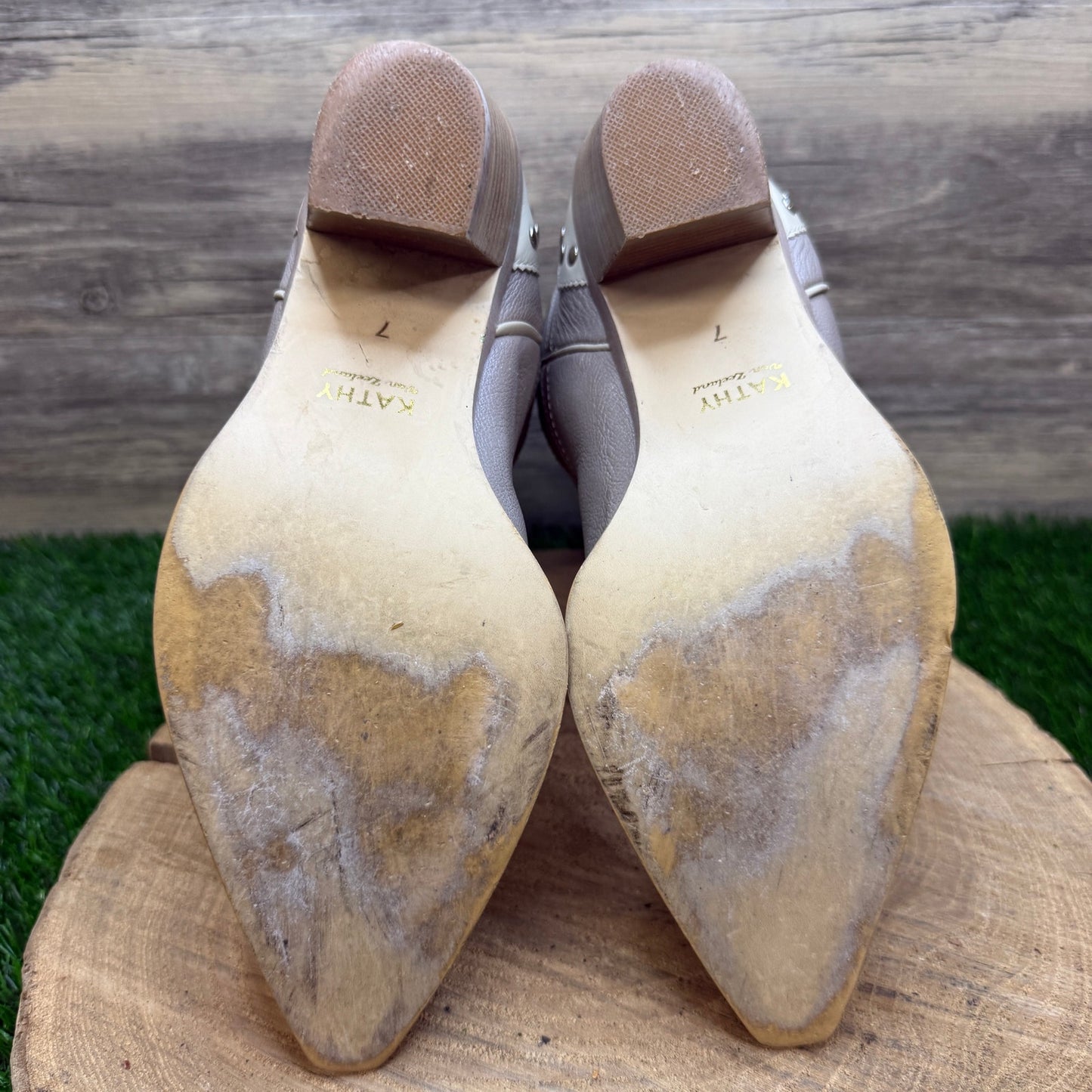 Kathy Van Zeeland - Size 7 - Cream/Gray Studded Cowboy Boots Style F059