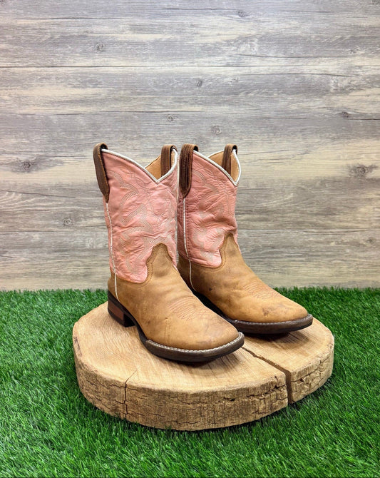 Roper Youth - Size 3 - Pink / Tan Square Toy Cowboy Boots 2407
