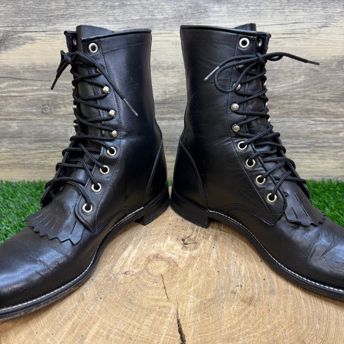 Justin Women - Size 8.5B - Vintage Black Lace Up Cowboy Boots Style L0506