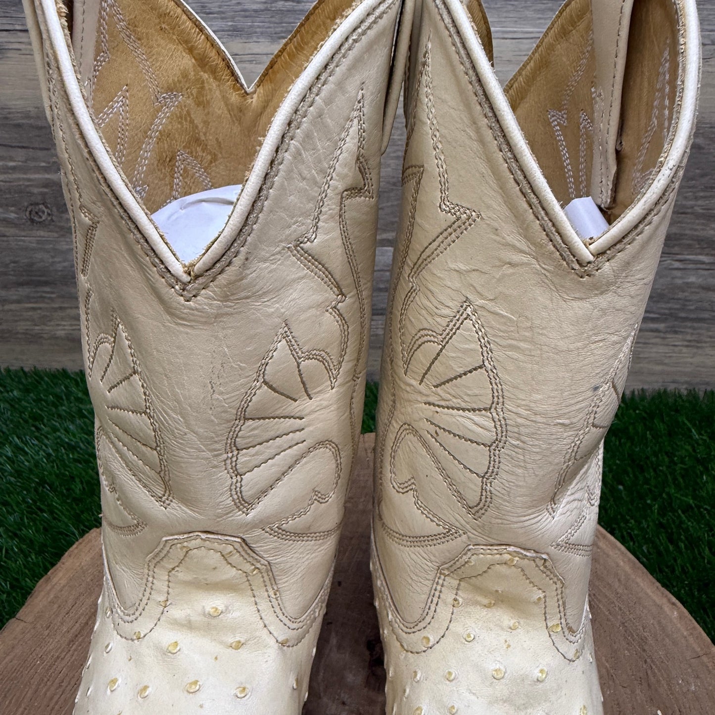 Acme Women - Size 5.5 - Vintage Cream Faux Ostrich Cowboy Boots 12128