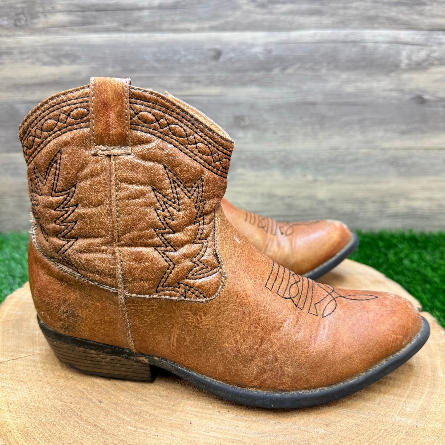 Rodeo Ropers Youth - Size 3M - Tan Ankle Zipper Faux Boots Jessie