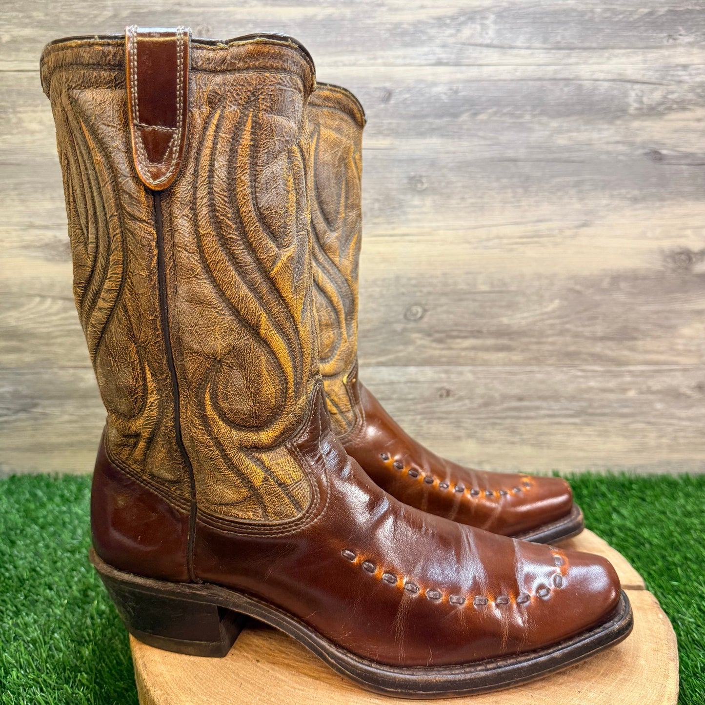 Unknown Men - Size 10D - Vintage Brown Whipstitch Cowboy Boots