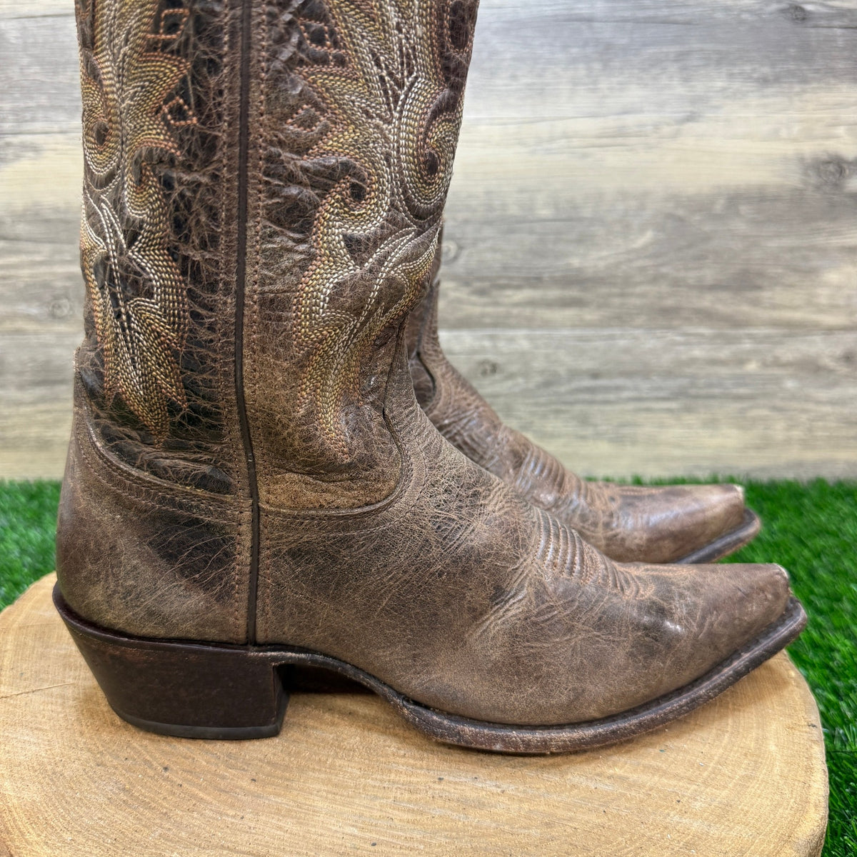 Double H Women - Size 7.5M - Distressed Taupe Snip Toe Cowboy Boots Style DH5223