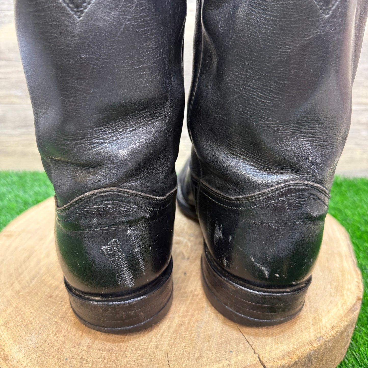 Justin Men - Size 9.5D - Vintage Black Roper Western Cowboy Boots Style 3133