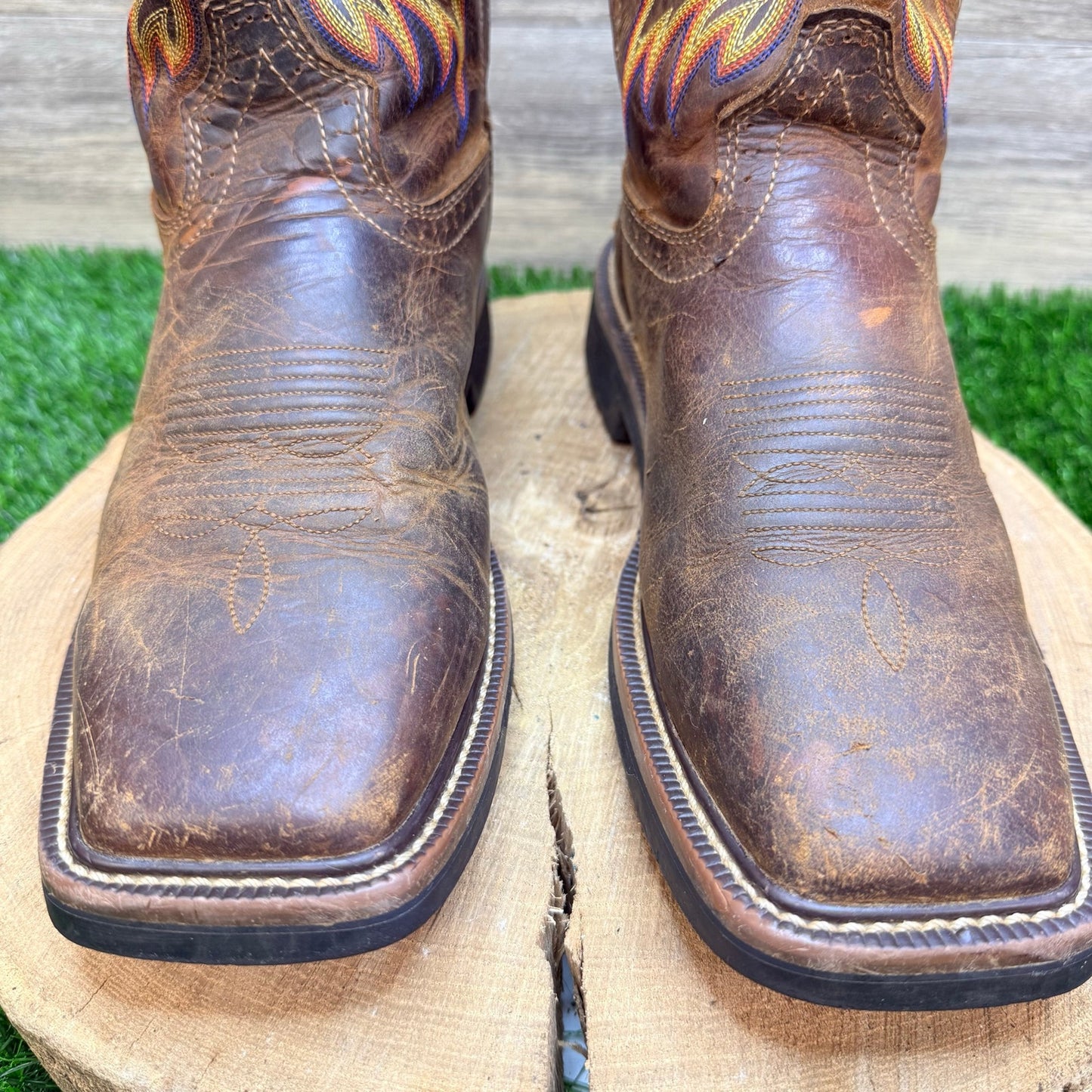 Justin Men - Size 8.5D - Driller Brown Square Toe Work Cowboy Boots WK4681