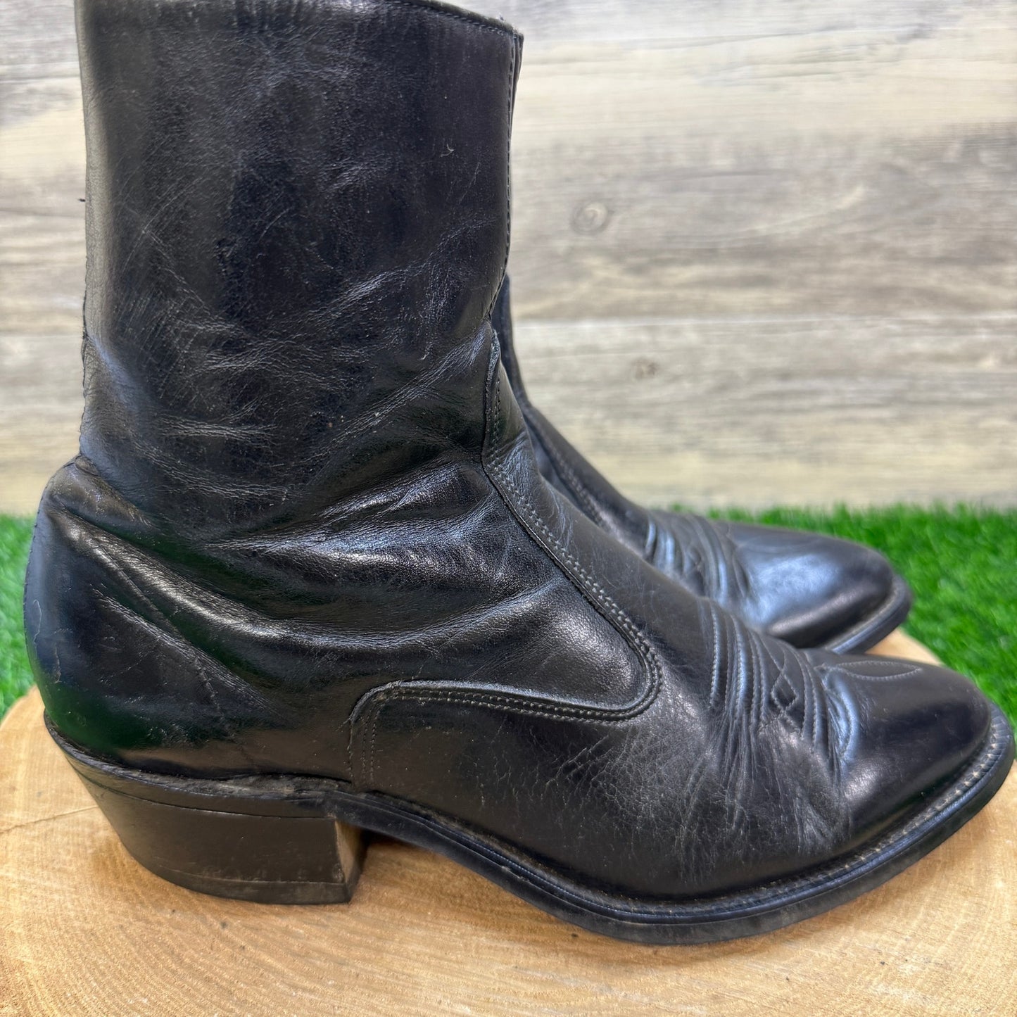Texas Men - Size 7.5D - Vintage Black Zipper Western Cowboy Boots 350