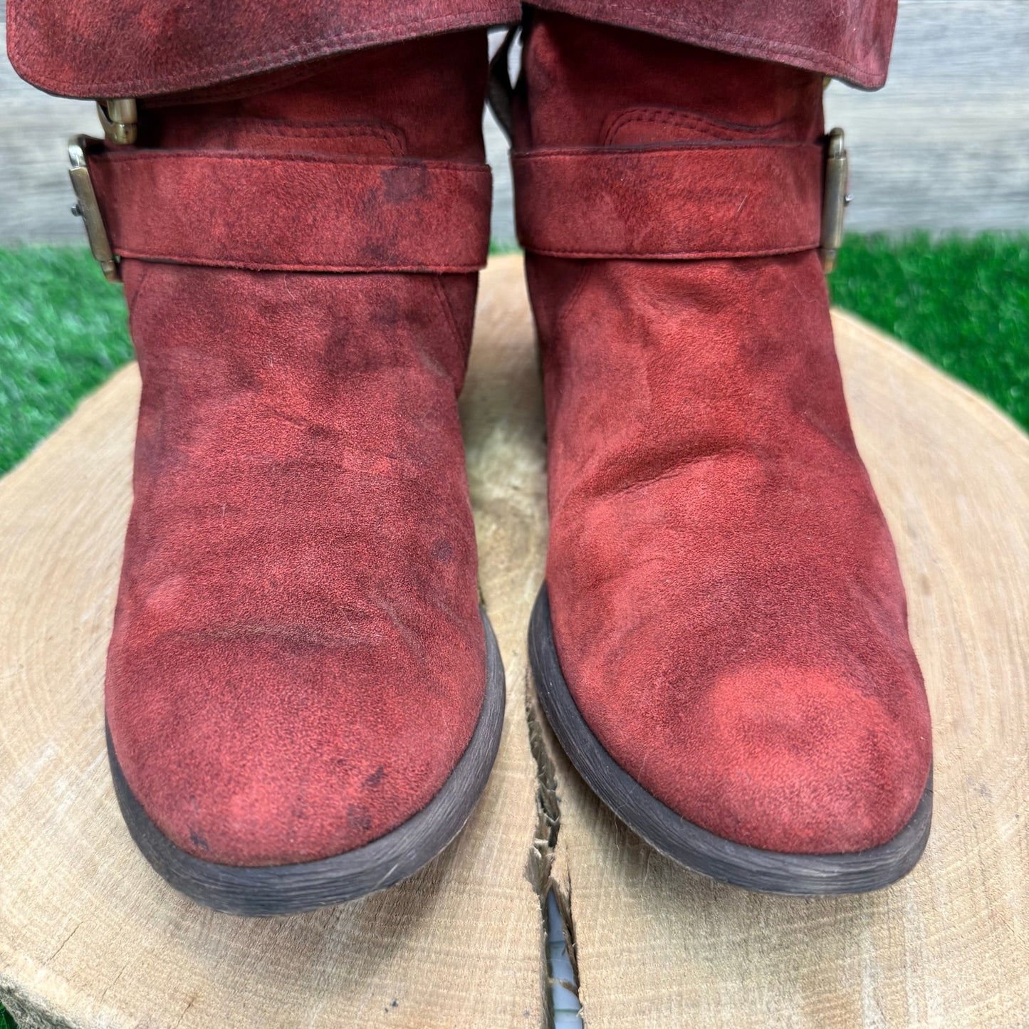 Donald J. Pliner Women - Size 7M - Red Suede Harness Boots Style Danee